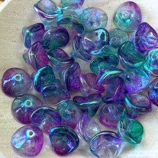 10x12mm 3-Petal Czech Flower Beads - Coated Metallic Purple Peacock - Pack of 10