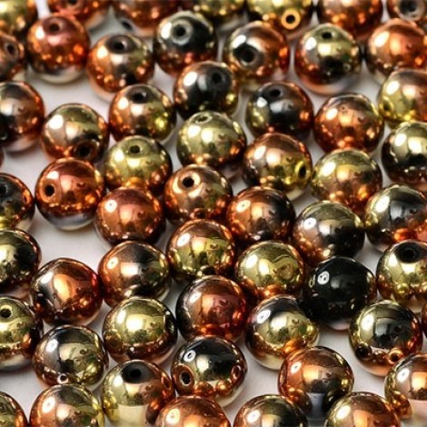 4mm Czech Round Glass Beads - Crystal Jet California Gold Rush - Pack of 100