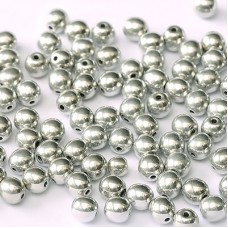 4mm Czech Round Glass Beads - Jet Labrador Full (Silver)