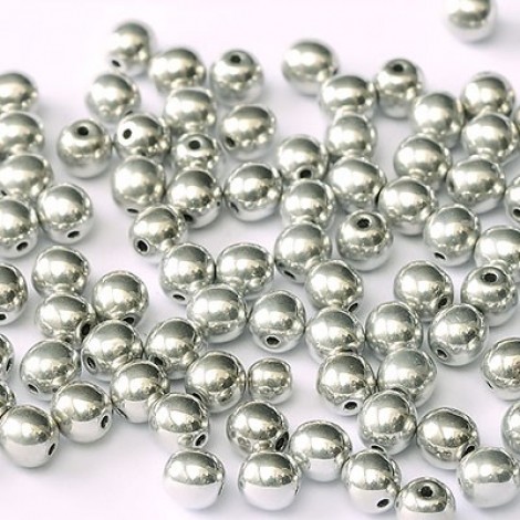 4mm Czech Round Glass Beads - Jet Labrador Full (Silver)