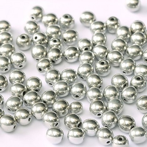 4mm Czech Round Glass Beads - Jet Labrador Full (Silver) - Pack of 100 4mm Czech Round Glass Beads - Jet Labrador Full (Silver) - Pack of 100