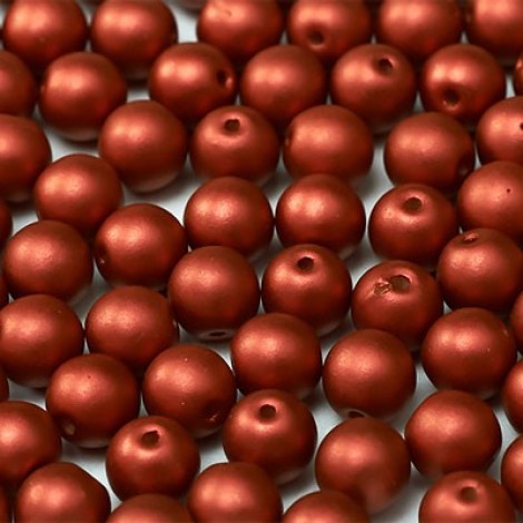 4mm Czech Round Glass Beads - Lava Red