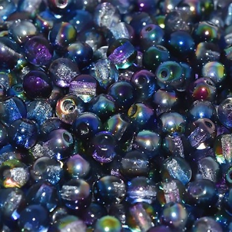 4mm Czech Round Glass Beads - Crystal Magic Blue - Pack of 50