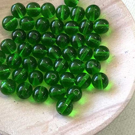 8mm Emerald Round Czech Druk Beads - Pack of 20