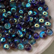 4x7mm Czech Glass 3-Tone Amethyst-Jonquil-Sapphire AB Firepolish Rondelles - Pack of 10