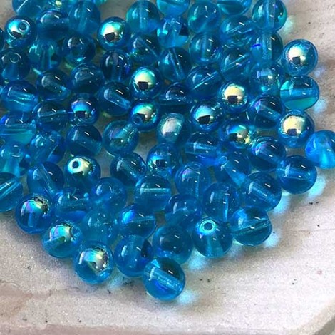 6mm Aquamarine AB Czech Round Glass Druk Beads - Pack of 10