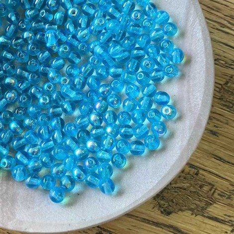 4mm Czech Glass Round Beads - Aqua AB - Pack of 100