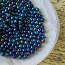 4mm Czech Round Glass Druk Beads - Blue Iris - Pack of 100
