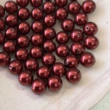 8mm Czech Round Pearl Coat Glass Beads - Burgundy - Pack of 20