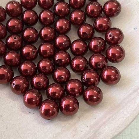 8mm Czech Round Pearl Coat Glass Beads - Burgundy - Pack of 20