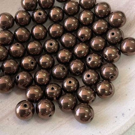 8mm Czech Round Beads - Dark Bronze - Pack of 20