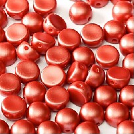 6mm Czech 2-Hole Cabochons - Pastel Dk Coral - Pack of 33