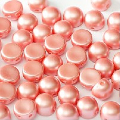 6mm Czech 2-Hole Cabochons - Pastel Lt Coral - Pack of 33