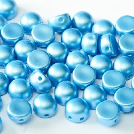 6mm Czech 2-Hole Cabochons - Pastel Turquoise - Pack of 33