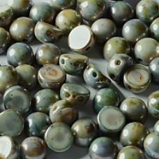 6mm Czech 2-Hole Cabochons - White Blue Luster - Pack of 33