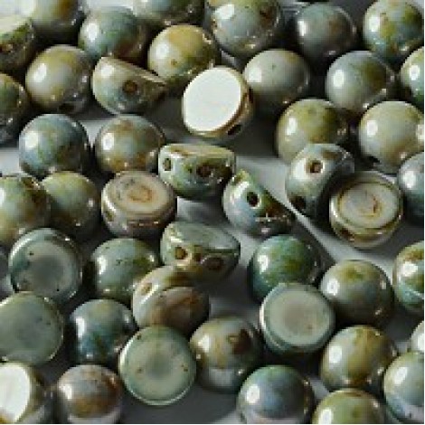 6mm Czech 2-Hole Cabochons - White Blue Luster - Pack of 33