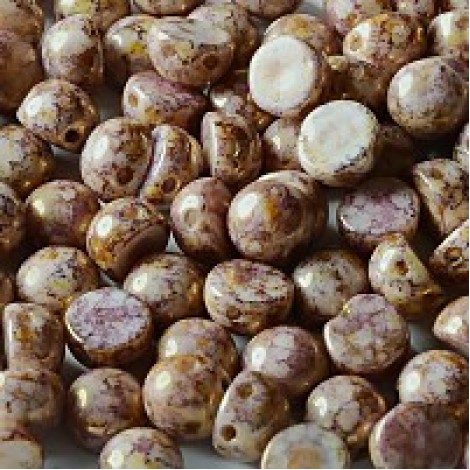 6mm Czech 2-Hole Cabochons - Lila Gold Luster - Pack of 33