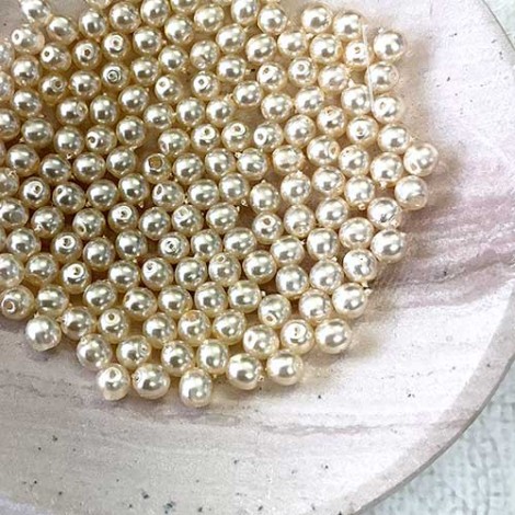 4mm Czech Round Pearl Coat Glass Beads - Cream - Pack of 100