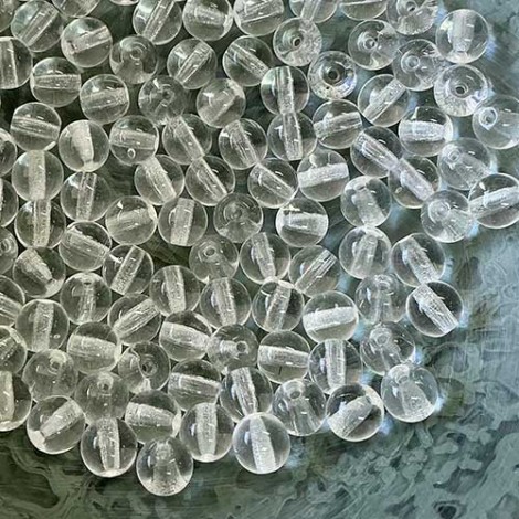 6mm Czech Round Glass Druk Beads - Crystal Clear - Pack of 50