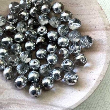 8mm Crystal Silver Round Czech Glass Druk Beads - Pack of 20