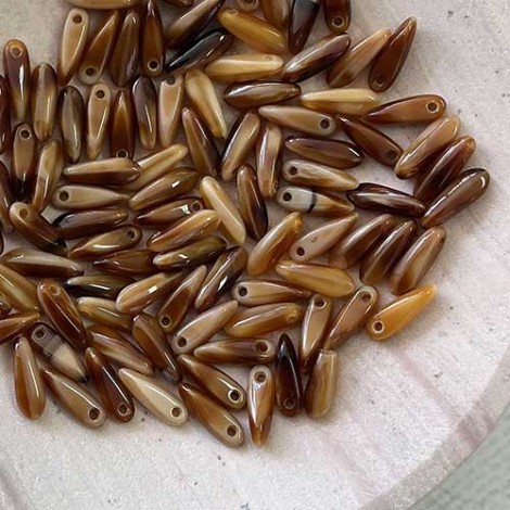 3x10mm Czech Dagger Beads - Pearl/Brown - Pack of 50