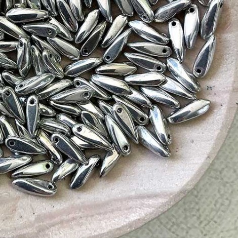 3x10mm Czech Dagger Beads - Silver - Pack of 50