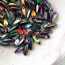 3x11mm Czech Daggers - Coated Marea Peacock/Gold - Pack of 50