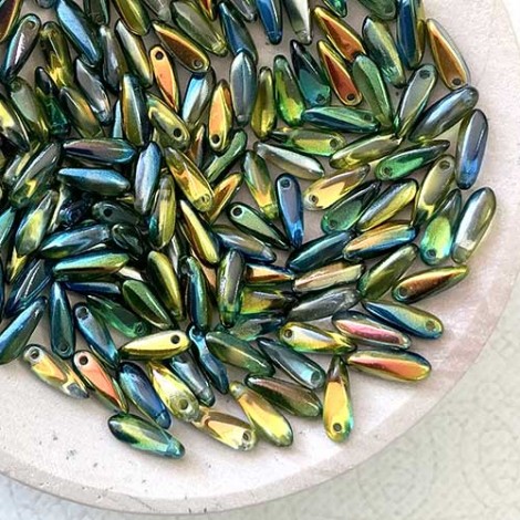 3x11mm Czech Daggers - Coated Marea Blue/Gold - Pack of 50
