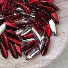5x16mm Czech Glass Daggers - Metallic Red - Silver 1/2 Coat - Pack of 20