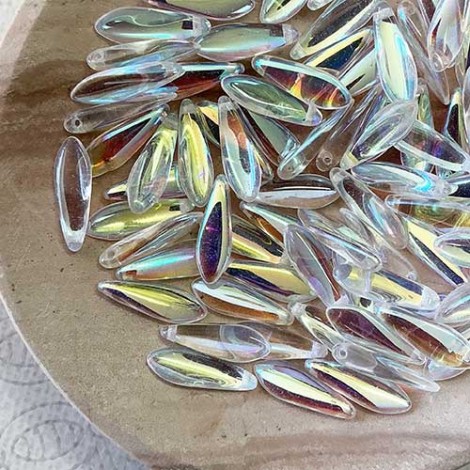 5x16mm Czech Glass Daggers - Crystal AB - Pack of 20