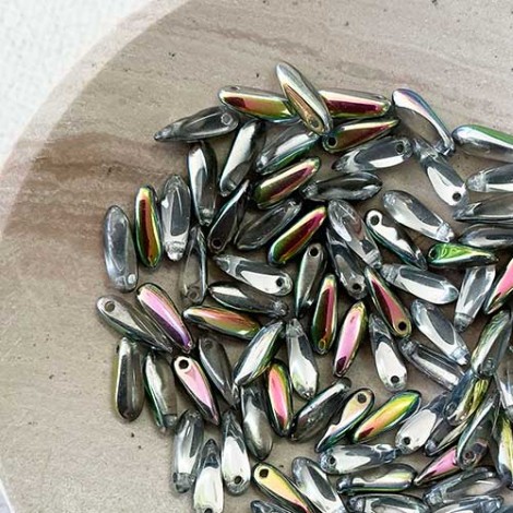 3x10mm Czech Glass Daggers - Crystal Vitrail - Pack of 50