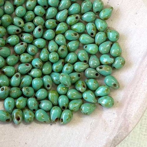 4x6mm Green Turquoise Picasso Side-Drilled Drops - Pack of 20 4x6mm Green Turquoise Picasso Side-Drilled Drops - Pack of 20