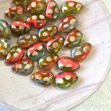 13x10mm Czech Tutti Frutti Gold Dot Top-Drilled Flat Drops - Pack of 12