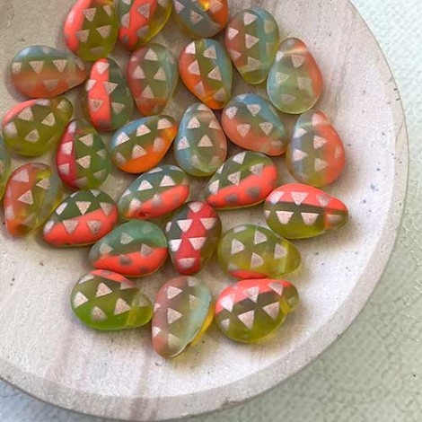 13x10mm Czech Tutti Frutti Matte Top-Drilled Flat Drops - Pack of 12 13x10mm Czech Tutti Frutti Matte Top-Drilled Flat Drops - Pack of 12