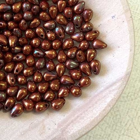 6x4mm Czech Top-Drilled Teardrops - Copper Iris - Pack of 20 6x4mm Czech Top-Drilled Teardrops - Copper Iris - Pack of 20