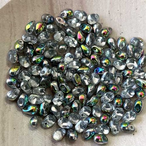 6x4mm Czech Top Drilled Teardrops - Crystal Vitrail - Pack of 20