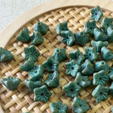 5x8mm Bell Flowers - Tea Green with Turquoise Wash + Etched Finish - Pack of 10