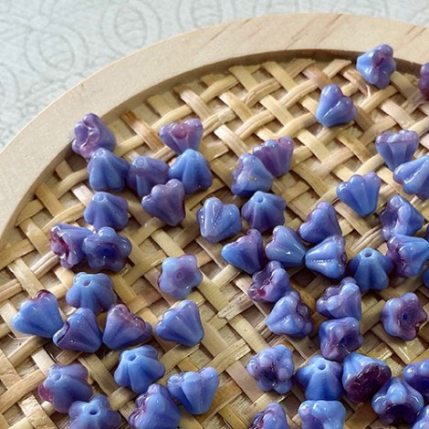 4x6mm Czech Baby Bellflowers - Blue Raspberry Swirl - Pack of 20 4x6mm Czech Baby Bellflowers - Blue Raspberry Swirl - Pack of 20