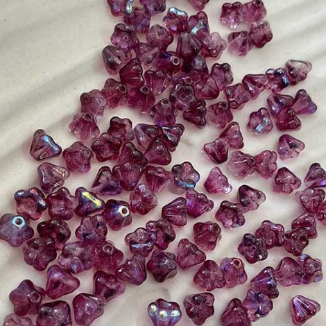 4x6mm Czech Baby Bell Flowers - Coated Violet AB - Pack of 20