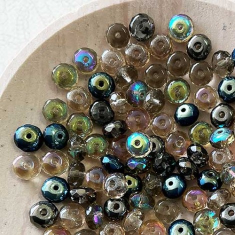 4x7mm Czech Firepolished Rondelles - Grey Luminous Mix - Pack of 10