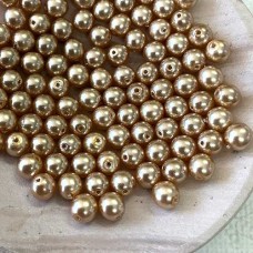 6mm Czech Round Pearl Coat Glass Beads - Gold - Pack of 25