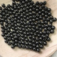4mm Czech Glass Round Beads - Hematite - Pack of 100