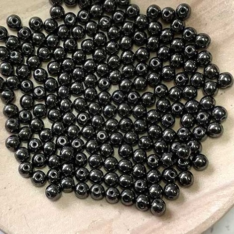 4mm Czech Glass Round Beads - Hematite - Pack of 100