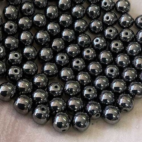 6mm Hematite Czech Glass Round Druk Beads - Pack of 20