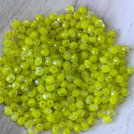 3mm Czech Firepolished Round Beads - Chartreuse/Crystal - Pack of 50