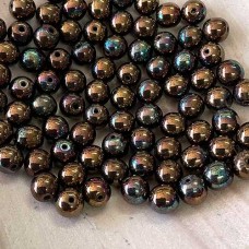 6mm Czech Round Glass Druk Beads - Jet Bronze Vega - Pack of 20