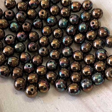 6mm Czech Round Glass Druk Beads - Jet Bronze Vega - Pack of 20