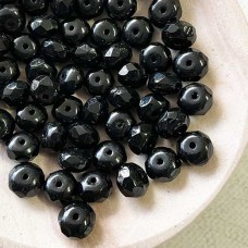 6x9mm Czech Jet Faceted Glass Rondelles - Pack of 10