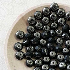 6x9mm Czech Firepolish Rondelles - Jet Hematite - Pack of 10