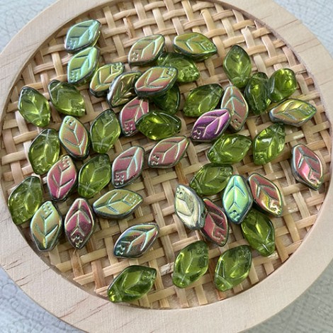 12x7mm Olivine Vitrail Top Drilled Leaf Beads - Pack of 10